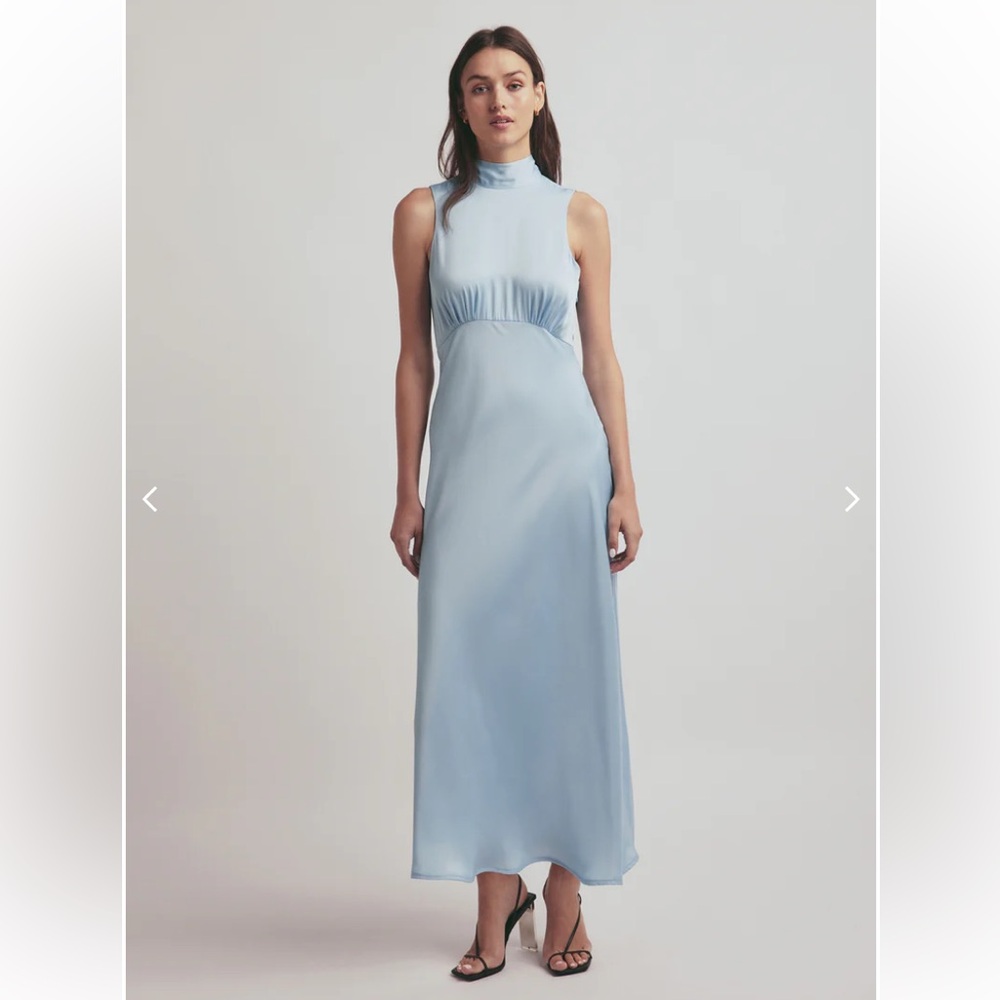 $268 FAVORITE DAUGHTER THE WHISK ME AWAY DRESS LIFHT BLUE SATIN MIDI SIZE 8